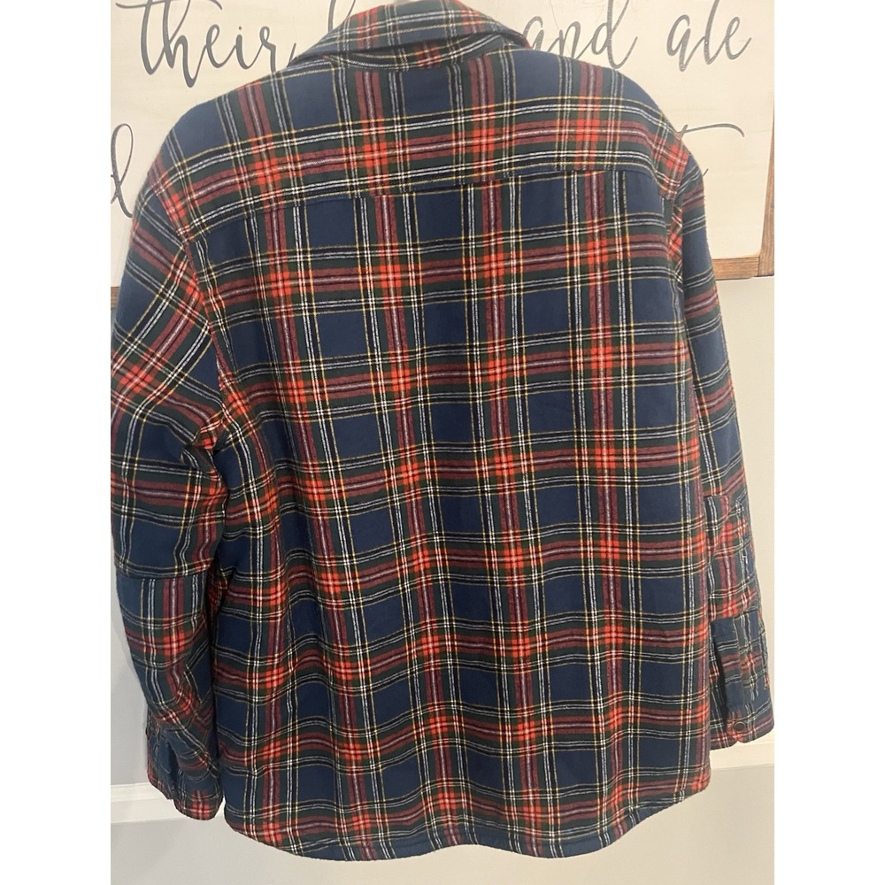 L.L. Bean Shacket Men's Large‎ Multicolor Plaid Sherpa Blue Red Military Jacket - Picture 11 of 11